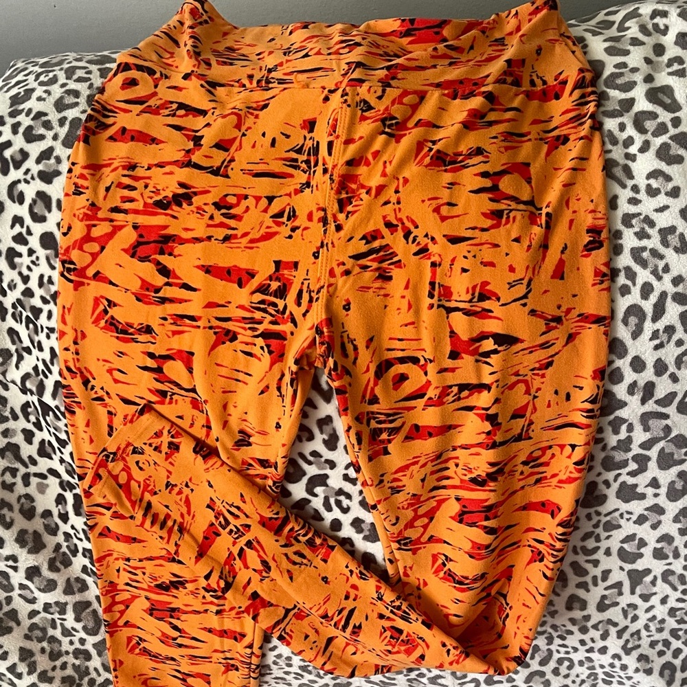 LuLaRoe Orange and Black Abstract Leggings